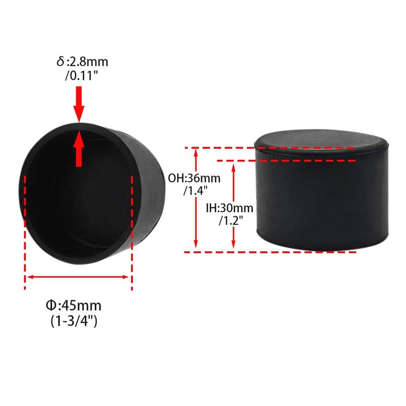 Flyshop 4 Pieces 45mm Rubber Chair Leg Caps Round, Protective Caps for Chair Legs, Floor Protectors, [Non-Slip & Noise Reduction], Durable Chair Socks, Black Furniture Feet Gliders - Image 2